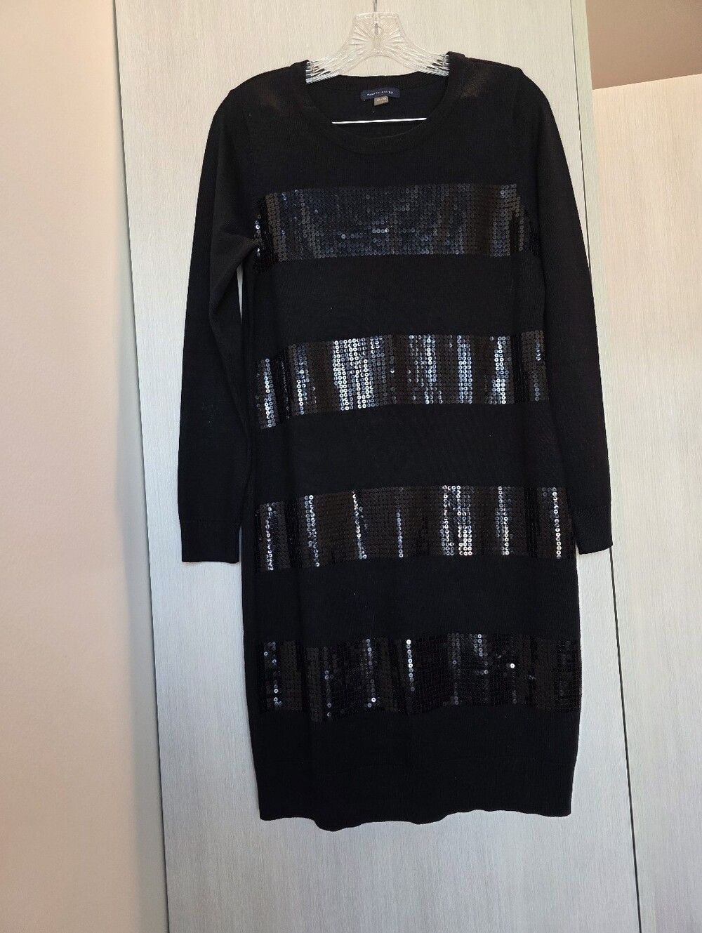 Tommy Hilfiger Black Long Sleeve Sequin Stripe Sweater Dress